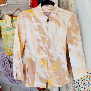 Chico's Mandarin Collar Gold Dust Paintworks Jacket with Notched Collar/Cuffs